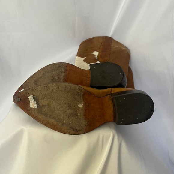 Vintage Ponyskin Cowboy Boots - Size 7 - Brown & Cream - Rose Inner Lining - Picture 4 of 6